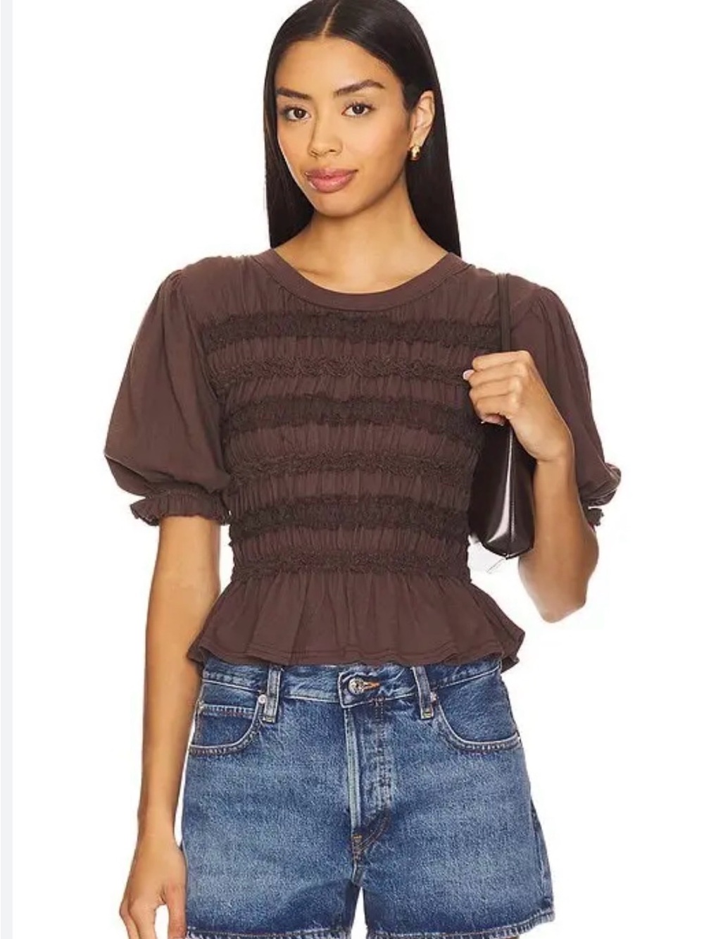 Free People Maxey Knit Top, French Chocolate, size L